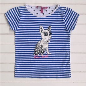 LILOU SECRET EUC Striped French Bull Dog Bow Tie Shirt